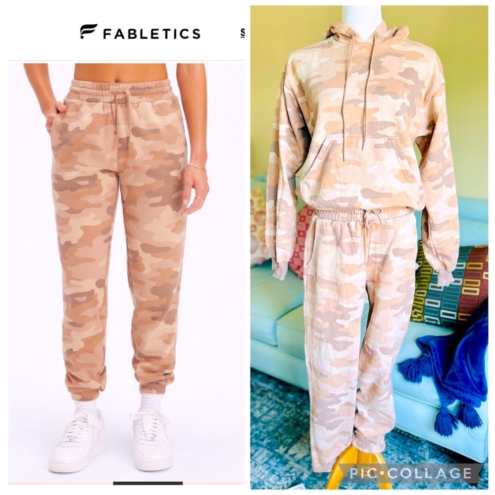 Fabletics Teddy Camo Fleece Lounge Set Matching Hoodie Jogger Small
